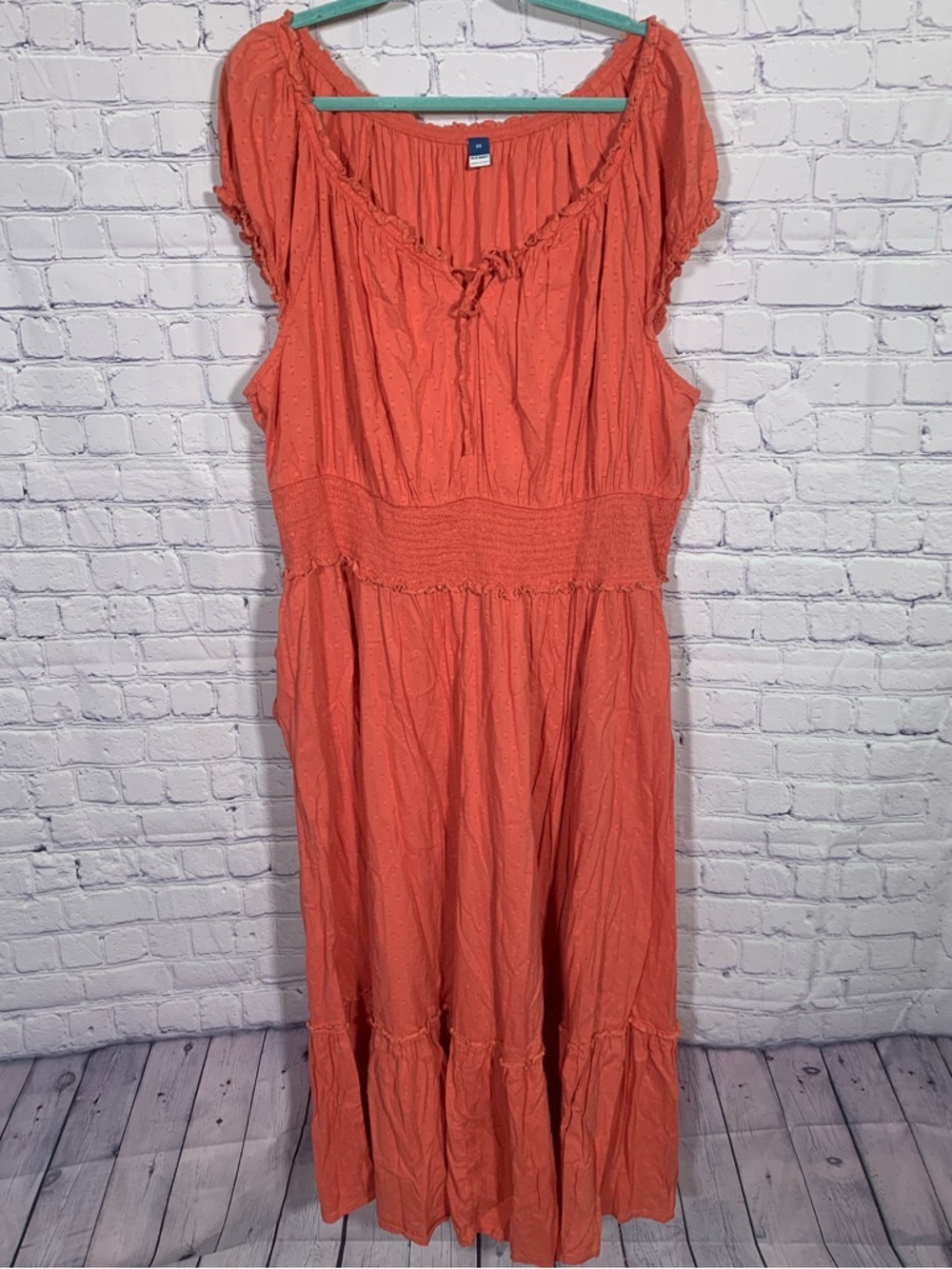 Old Navy Womens Mini Swiss Dot Short Sleeve Maxi Dress Coral Size 3X Casual